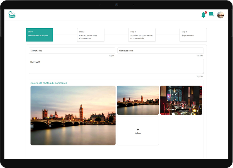 Shop setup interface