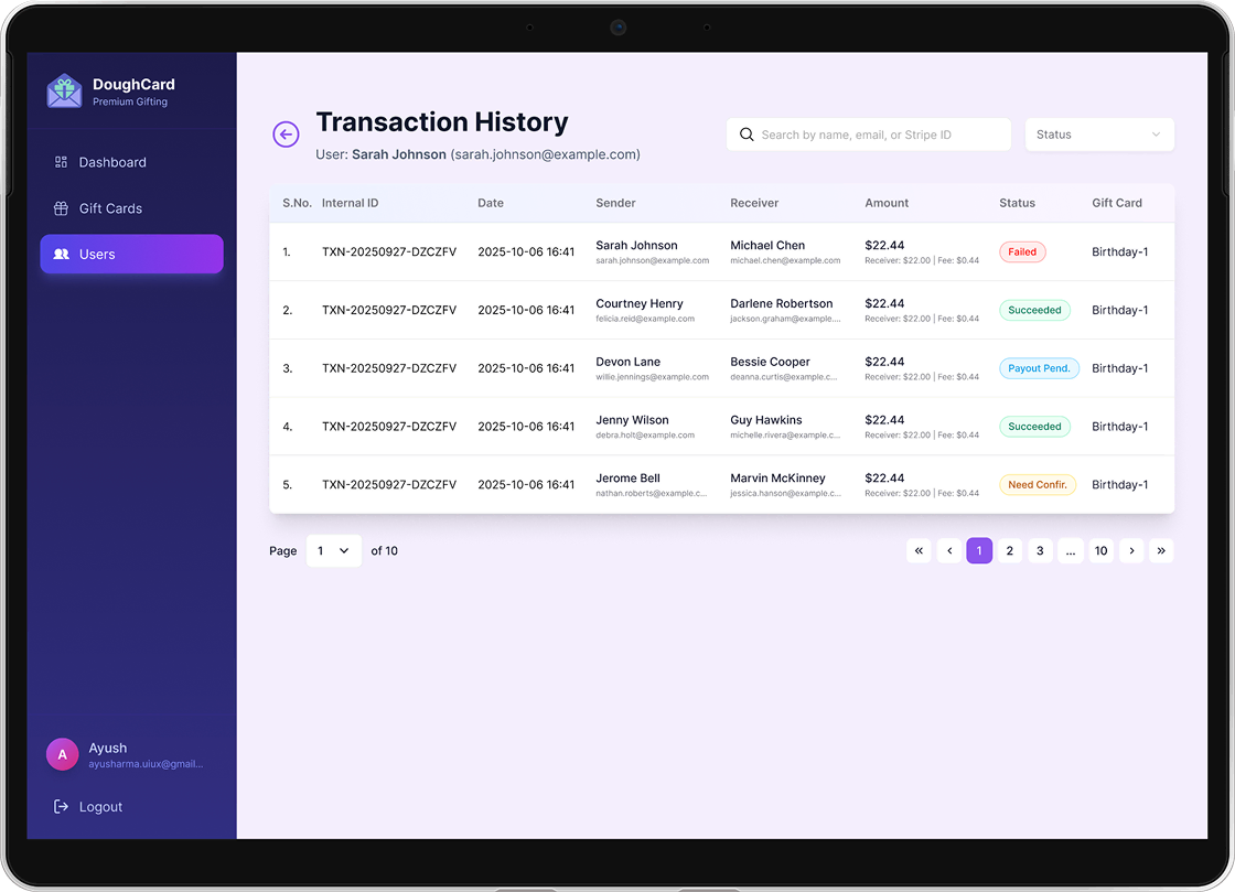 Transaction history screenshot