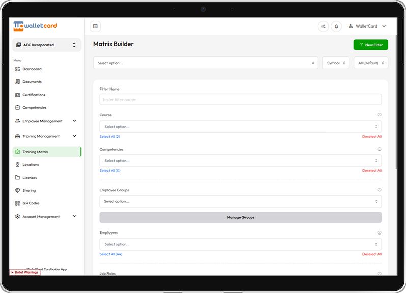 Real-Time Training Matrix preview