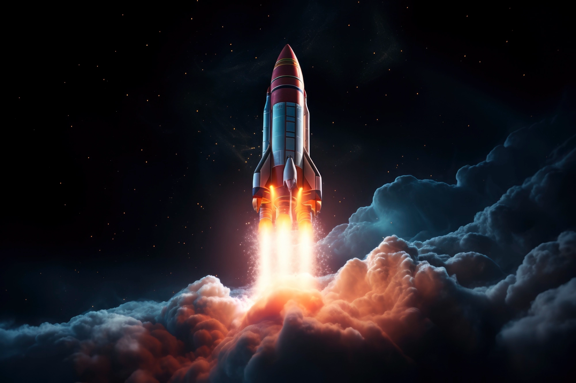 Rocket launch visual representing web growth and acceleration